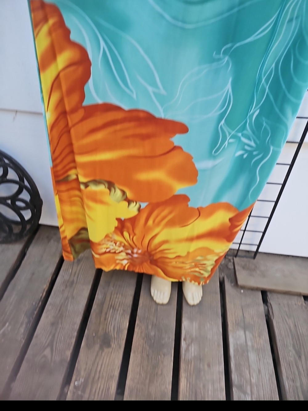 S.L. Fashions Strapless Aqua Maxi Dress with Orange Floral Print - Picture 3 of 5